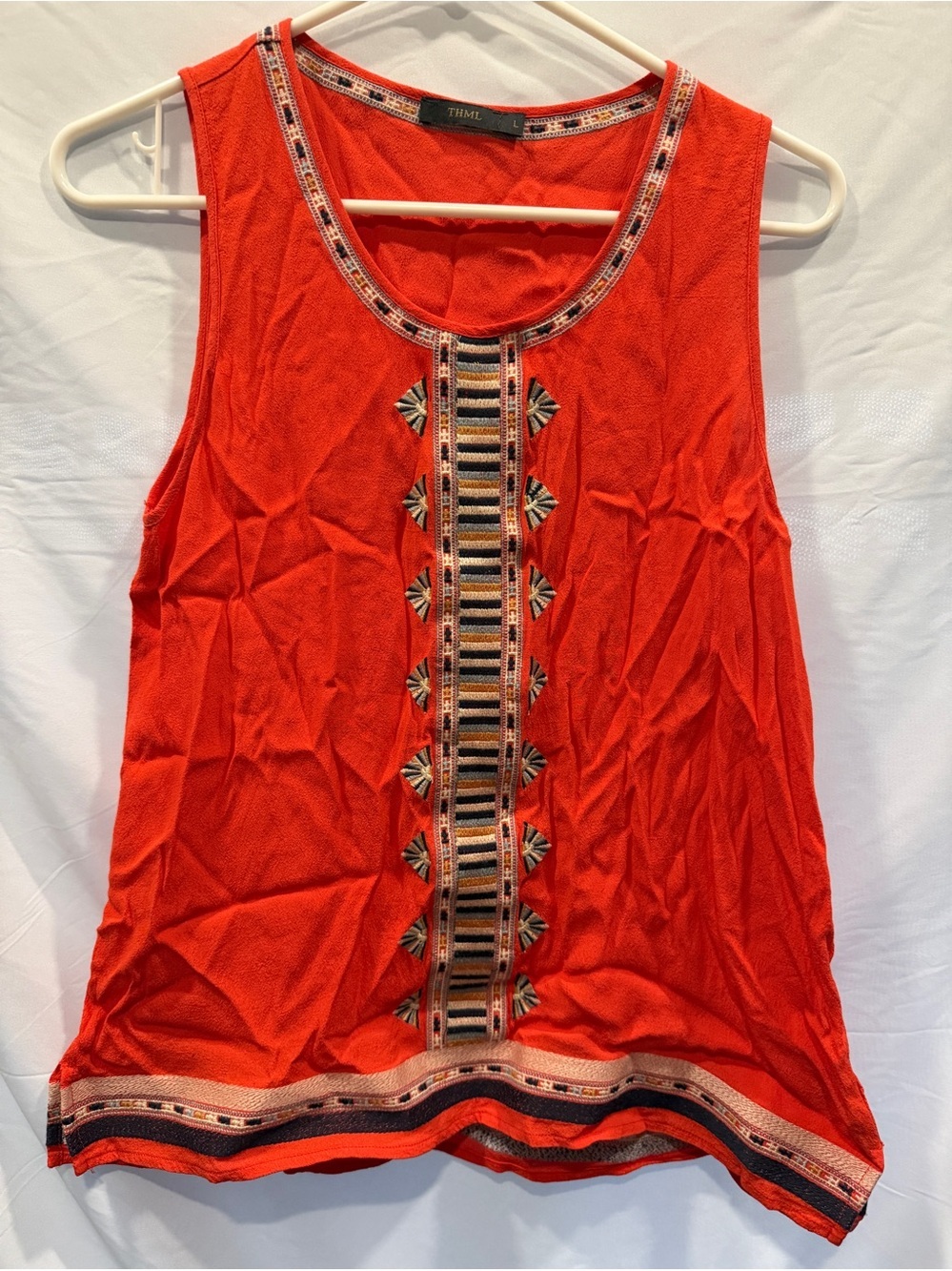 THML Women’s Large Coral Embroidered Sleeveless Boho Tank Top Boutique L